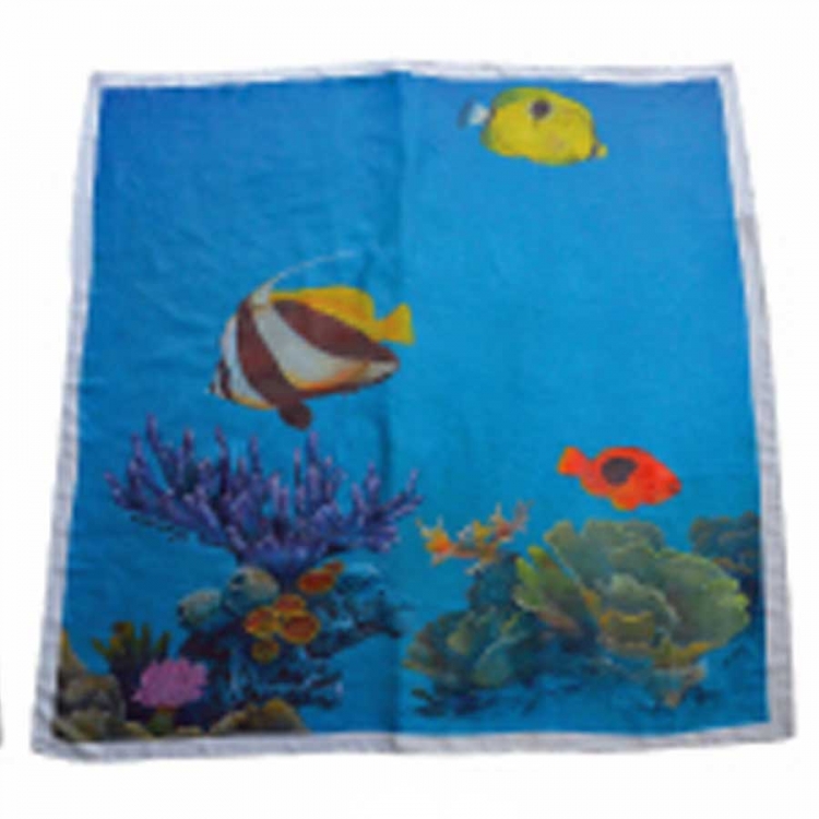 Fish print on scarf - Widht 100 cm, Length 100 cm.